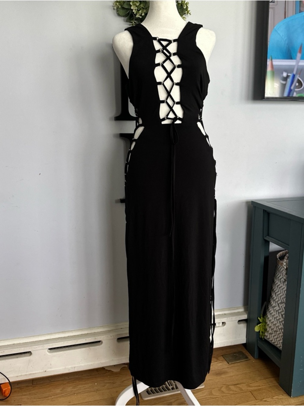 Forever 21 Black Lace-Up Backless Maxi Dress